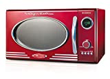 Nostalgia RMO4RR Retro Large 0.9 cu ft, 800-Watt Countertop Microwave Oven, 12 Pre-Programmed Cooking Settings, Digital Clock, Easy Clean Interior, Metallic Red