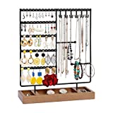 X-cosrack Earring Holder,5-Tier Ear Stud Holder with Wooden Tray,Jewelry Organizer Holder for Earrings Necklaces Bracelets Watches and Rings,Earring Display Stand with 132 Holes,Black