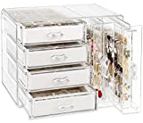 Acrylic Jewelry Organizer Box, Clear Earring Holder Jewelry Hanging Boxes with 4 Velvet Drawers for Earrings Ring Necklace Bracelet Display Case Gift for Women, Girls