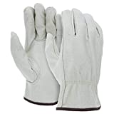 12 Pairs Large Heavy Duty Durable Cowhide Leather Work Gloves I Driver Gloves for Truck Driving, Warehouse, Gardening, Farming