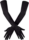 SAVITA Long Black Elbow Satin Gloves 21' Stretchy 1920s Opera Gloves Evening Party Dance Gloves for Women
