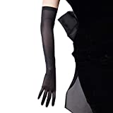 DooWay 20 inch Tulle Long Gloves Stretchy Nylon Black Semi Sheer TECH Touchscreen Women Finger Gloves Evening