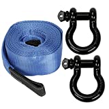 4' X 30' Strap with D Shackles, Heavy Duty Recovery Winch Tow Loop Strap Off-Road J-eep Truck Vehicle Recovery, Best Offroad Towing Accessories