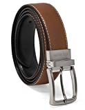 Steve Madden Men's Dress Casual Every Day Leather Belt, Cognac/Black (Feather Edge), 36