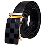 Dubulle Designer Men Leather Belt Fashion Black Plaid Sliding Adjustable Automaitc Rachet Buckle for Dress Casual