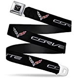Buckle-Down Seatbelt Belt - CORVETTE/C7 Logo Black/Silver/Red - 1.5' Wide - 24-38 Inches in Length