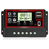 [2021 Upgraded] 30A Solar Charge Controller, Black Solar Panel Battery Intelligent Regulator with Dual USB Port 12V/24V PWM Auto Paremeter Adjustable LCD Display (30a)