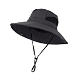 HAPPON Fishing Boonie Sun Hat: Wide Brim Foldable & Adjustable Bucket Sunhat/Waterproof Breathable Cooling Mesh Hat with UV Protection SPF 50 for Outdoor Hiking Safari (Dark Grey)