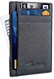 Travelambo Front Pocket Minimalist Leather Slim Wallet RFID Blocking Medium Size (Black Cros)