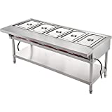 VBENLEM Commercial Electric Food Warmer 5 Pot Steam Table Food Warmer 18 Quart/Pan with Lids with 7 Inch Cutting Board Food Grade Stainless Steel Steam Table Serving Counter 220V 3750W for Restaurant