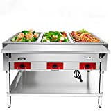 KITMA 110 V Commercial Electric Food Warmer 3 Pot Stainless Steel Steam Table, Buffet Server for Catering and Restaurants