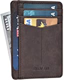 Minimalist Wallet for Men and Women - Genuine Leather RFID Secured Card Case (Brown)