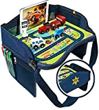 Coolmum Kids Travel Tray, Toddler Car Seat Tray, Activity Organizer, Snack Lap Tray, Baby Stroller Tray, Airplane Play Table, Waterproof and Foldable (Premium Blue)