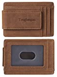 Toughergun Genuine Leather Magnetic Front Pocket Money Clip Wallet RFID Blocking(Deep Brown)