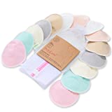 Organic Bamboo Nursing Breast Pads - 14 Washable Pads + Wash Bag - Breastfeeding Nipple Pad for Maternity - Reusable Nipplecovers for Breast Feeding (Pastel Touch Lite, Large 4.8')