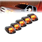 Xprite Black Smoked Lens 12 LEDs Cab Clearance Light 5 Pcs Roof Top Marker Running Lights Kit for Ford Dodge Ram Trucks SUV POV Pickup - Amber Yellow
