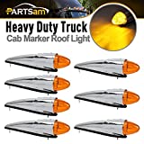 Partsam 7PCS 17 LED Torpedo Cab Lights Chrome Amber LED Top Cab Marker Roof Running Lights Assembly Compatible with Kenworth/Peterbilt/Freightliner/Mack//International Paccar Heavy Duty Trucks