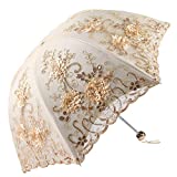 Honeystore Vintage Lace UV Sun Parasol Folding 3D Flower Embroidery Umbrella H1620 Yellow