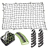 Seah Hardware 4 x 6 FT Super Duty Bungee Cargo Net for Truck Bed Stretches to 8 x 12 FT | 24 Pieces Universal Hooks| Small 4 x 4 Inches Mesh| Universal Heavy Duty Car Rear Organizer Net