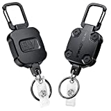 ELV Self Retractable ID Badge Holder Key Reel, Heavy Duty, 32 Inches Cord, Carabiner Key Chain Keychain, Hold Up to 15 Keys and Tools (2 Pack)