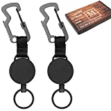 Retractable Key Chain, Multitool Carabiner Key Holder, Retractable Badge Holder Reel, Heavy Duty Badge Reel with Steel Cable, Black, 2Pcs