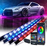 Xprite RGB Car Underglow Bluetooth Lights Kit, Underbody Neon Accent Exterior Cars LED Chasing Glow Light Strip w/ APP Control & Wireless Remote, for Vehicle SUV RV Trucks Pickups Boats-4PCS