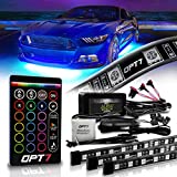 OPT7 Aura Underglow Flexible Lighting Kit for Cars Trucks RV w/Wireless Remote, Exterior Underbody Neon LED Light Strips, Multi-Color, mode, Smart LED, Waterproof, Soundsync, 2 x 48 inch + 2 x 36 inch