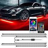 MICTUNING Car Underglow Lights, 4Pcs Bluetooth Lighting Kit with APP and Remote Dual Control, Waterproof 12V Exterior Underbody Neon LED Light Strips for All Cars,16 Million Colors, Music DIY Mode