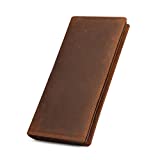 Kattee Men's Vintage Genuine Leather Long Wallet for Checkbook, Credit Cards (Large, Brown)