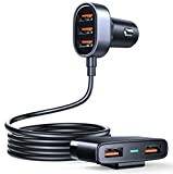 5 Multi Ports Car Charger, Car Charger Adapter, USB Car Charger for Smart Phone, 5V-9V 1.5-6.2A(Max) Multi Cigarette Lighter USB Charger with 5FT Cable for Back Seat Charging