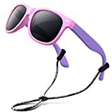 RIVBOS Kids Sunglasses for Girls Boys with Strap Polarized UV Protection Flexible Rubber Shades RBK004-2 Pink