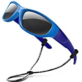 RIVBOS Kids Sunglasses Boys with Strap Polarized Rubber Flexible Shades for Toddler and Children Age 3-10 RBK037-Blue&blue