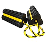HOXWELL Heavy Duty Rubber Dual Wheel Chocks Front and Back, RV Leveling Blocks Non Slip Base with Nylon Rope Yellow Reflective Tape for Travel Trailers, Car, Camper, Truck 1 Pair