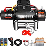 VEVOR Truck Winch 15500lbs Electric Winch 28.5m/93.5ft Cable Steel 12V Power Winch Jeep Winch with Wireless Remote Control and Powerful Motor for UTV ATV & Jeep Truck and Wrangler in Car Lift