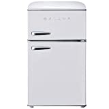 Galanz GLR31TWEER Retro Compact Refrigerator, Mini Fridge with Dual Doors, Adjustable Mechanical Thermostat with True Freezer, White, 3.1 Cu FT