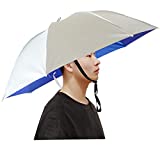 Qukipet Umbrella Hat, 37 inch Fishing Umbrella Cap for Adults and Kids, Elastic Folding Compact UV&Rain Protection Headwear for Fishing Golf Gardening Outdoor-Blue
