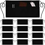 12 Pack Server Aprons with 3 Pockets - Waist Apron Waiter Waitress Apron Water Resistant Added Long Waist Strap Reinforced Seams Half Apron for Women
