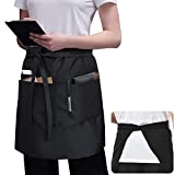 ROTANET Waist Apron with 3 Pockets Black Bistro Apron Long Server Apron Half Wide Extra Large Waterproof Multi Pack