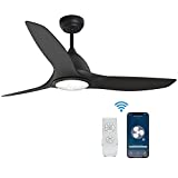 ONE PRODUCTS Smart WiFi LED Ceiling Fan, 52 Inch Ceiling fan with Lights Remote, 3 Blades Large Airflow, 3 Speeds, 15Watt Bright LED Light 1500Lm 3 Colors, Works with Alexa Google, Black (OSCF02-B)