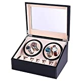 Automatic Watch Winder Display Box, 4+6 Automatic Rotation Leather Wood Watch Winder Collector Display Box Watch Case(Black)