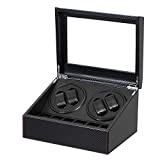 Automatic Watch Winder with 4 Quiet Running Motor Watch Winding Display+ 6 Flexible Watch Pillows Luxury Fiber Leather Storage Case for Man/Woman's Watches- AC Adapter
