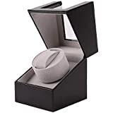 AOKELILY Automatic Single Watch Winder, in Wood Shell and Black Leather/Carbon Fiber Leather, Japanese Motor