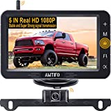 Wireless Backup Camera for Truck Car HD 1080P Bluetooth Rear View Camera 5 Inch Split/Full Monitor Reverse Camera System Support Add 2nd License Plate Cameras/RV Cameras - AMTIFO A6