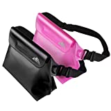 HEETA 2-Pack Waterproof Pouch with Waist Strap, Transparent Screen Touchable Dry Bag with Adjustable Belt for Phone Valuables for Swimming Snorkeling Boating Fishing Kayaking (Pink & Black)