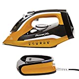 PowerXL Cordless Iron and Steamer, Iron with Ceramic Soleplate, Vertical Steam, Anti-Calc, Anti-Drip, Auto-Off, Power Base (Gold)