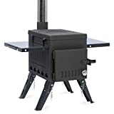 PMNY Hot Tent Stove, Portable Wood Stove with Chimney Pipes and Side Racks, Multipurpose Camping Stove for Tent, Shelter, Heating and Cooking