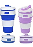 Collapsible Coffee Cup, 2 Pack Portable Foldable Travel Coffee Mug, 12oz/ 350ml Durable and Reusable Camping Cup, Silicone Pocket Scald-Proof Cup with Lid for Travel, Hiking Outdoors