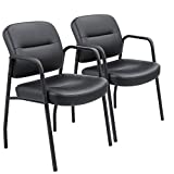 Devoko Office Reception Chairs Executive Leather Guest Chairs with Armrest Ergonomic Upholstered Lumber Support Side Chairs Set of 2 (Black)