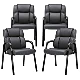 CLATINA Leather Guest Chair with Padded Arm Rest for Reception Meeting Conference and Waiting Room Side Office Home Black 4 Pack