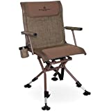 Black Sierra Nitro Pro XL 360 Degree Swivel Chair, for Hunting and Fishing, Padded Folding Chair, Adjustable Legs, with Cupholder and Carry Strap, Brown